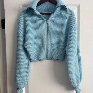 Zara Women's Light Blue Ribbed Cardigan